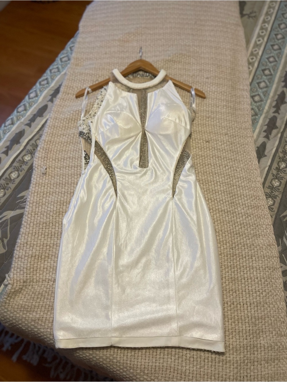 Jovani Ivory Beaded Halter Mini Dress with Silver Accents - Picture 6 of 14